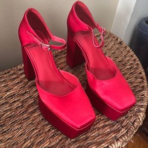 Red Jeffrey Campbell Satin Platforms 8.5